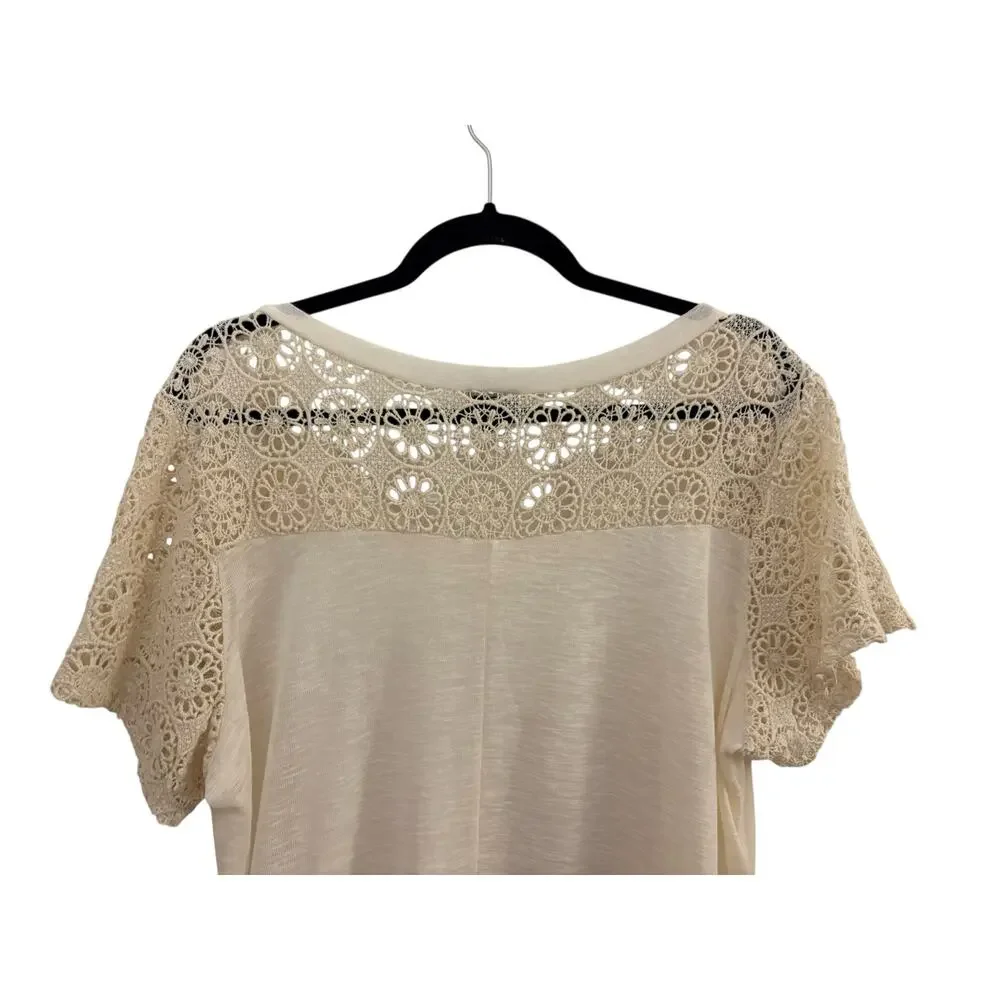 Torrid Tunic Blouse Cream semi-sheer 18/20 Lace Crotchet Back Feminine Boho